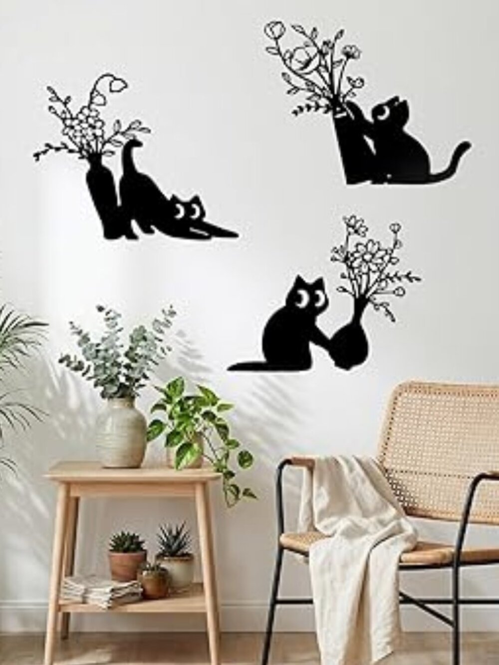 Set of 3 Metal Black Cat Wall Decor, Bathroom Decor Wall Art, Restroom Sign, Rus
